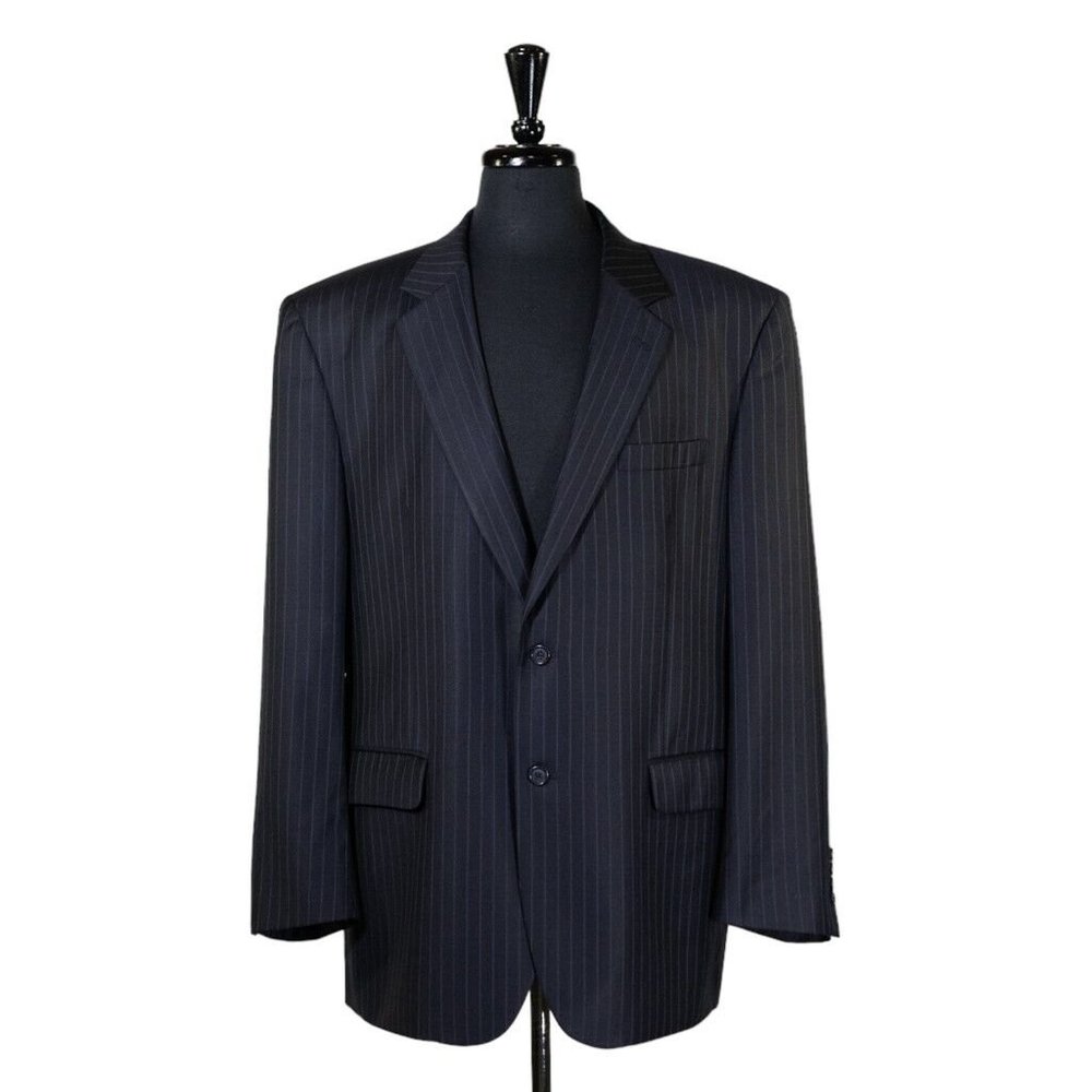 Jos. A. Bank Mens Blazer Blue Striped Wool 2 Button Suit Jacket Sport Coat 46R